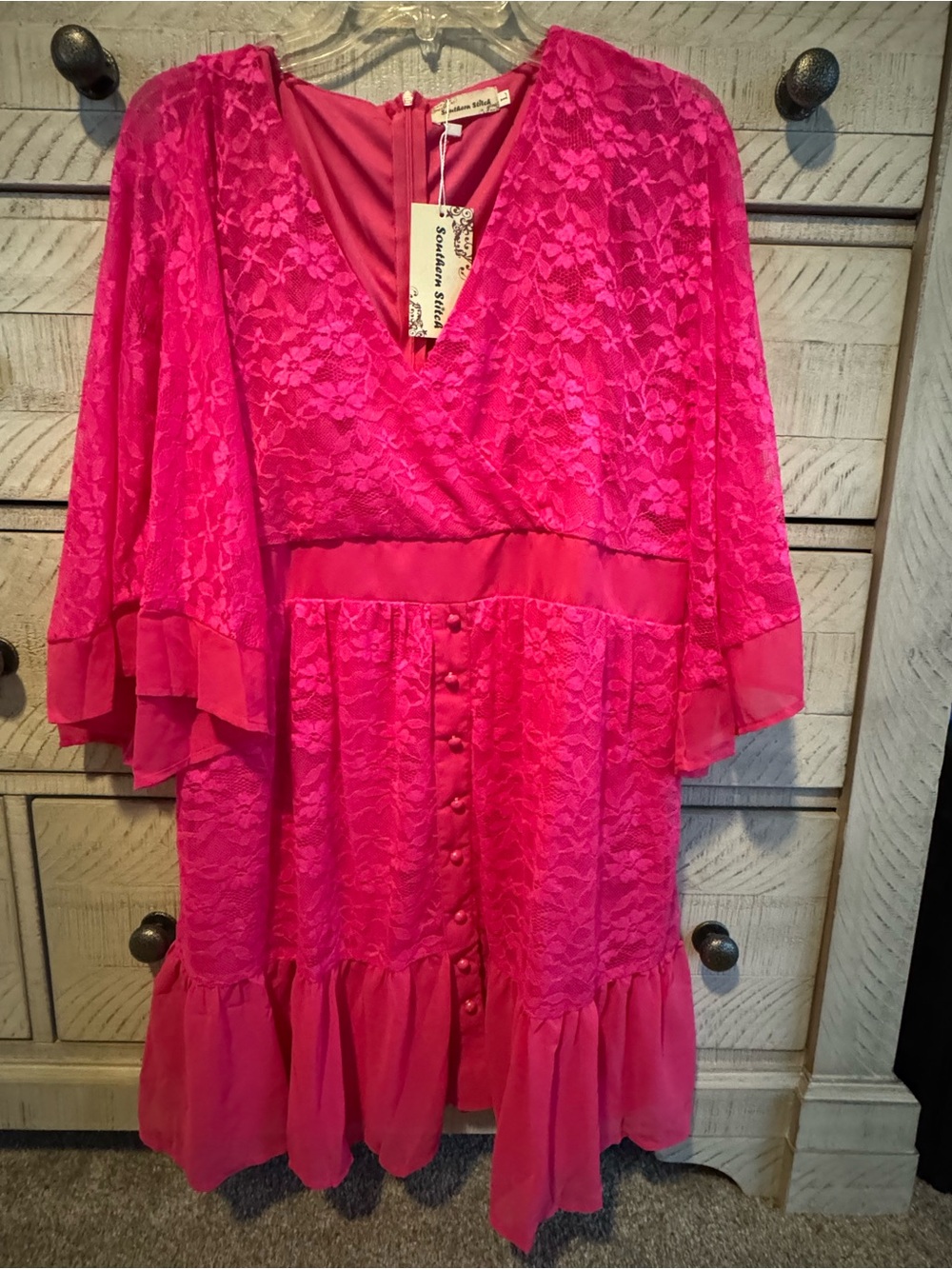 Bright Hot Pink Lace Dress